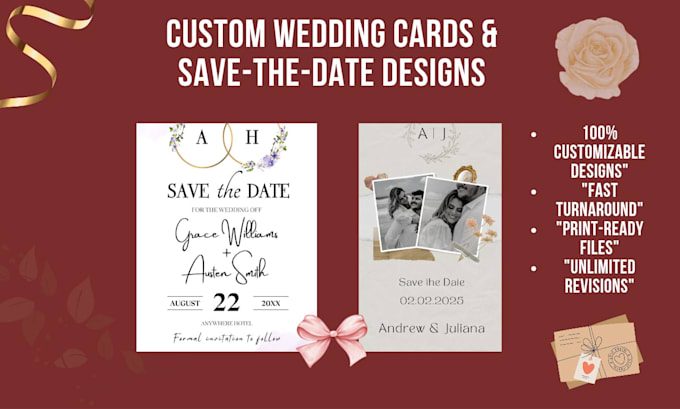 Gig Preview - Design luxurious wedding invitations and save the date cards