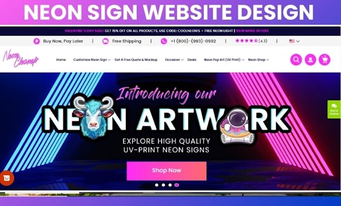 Gig Preview - Design neon website neon shopify store neon sign website neon sign shopify store