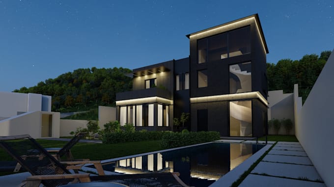 Gig Preview - Modernize 3d luxury exterior design,3d landscape, backyard pool, d5 render, cgi