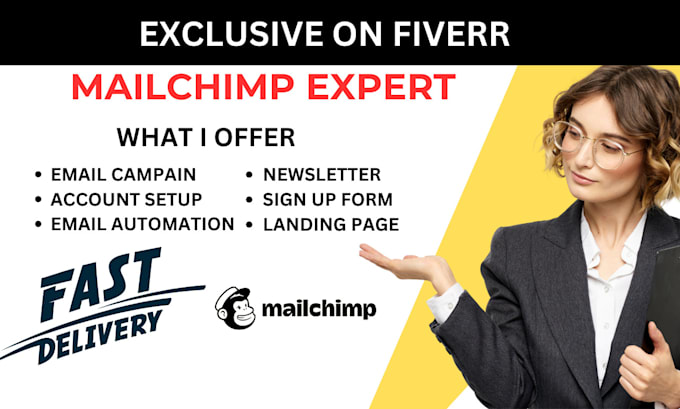 Gig Preview - Setup mailchimp email marketing automation newsletter mailchimp landing page