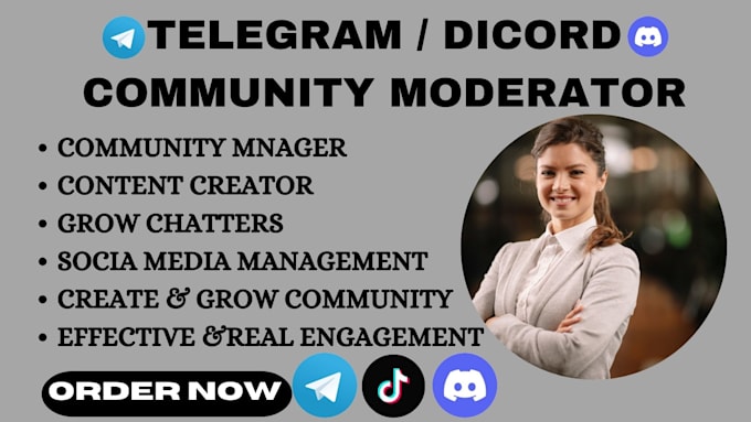 Gig Preview - Do telegram social media content discord community manager and moderator