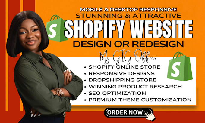 Gig Preview - Design shopify website or redesign shopify store, do shopify dropshipping store