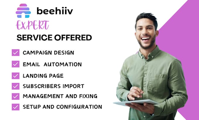 Gig Preview - Do beehiiv account setup beehiiv template newsletter beehiiv landing page