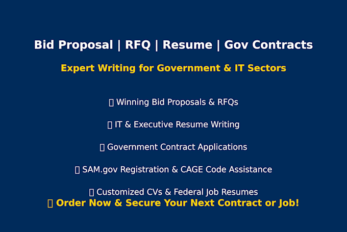 Gig Preview - Write bid proposal respond to rfp rfq bid proposal tender sam gov