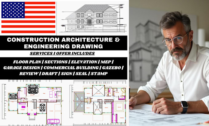 Gig Preview - Review, draft and stamp architectural drawing, engineering drawing, USA pe stamp