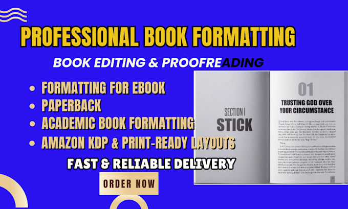 Gig Preview - Do book formatting, book editing, layout design, paperback, textbook formatting