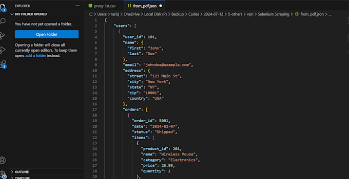 Gig Preview - Parse and convert pdf file to editable CSV json XML using python