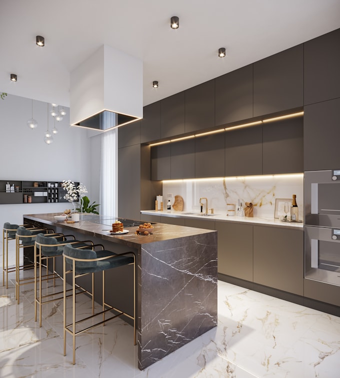 Gig Preview - Build luxury kitchen, cgi villa design, dinning room, commercial kitchen render