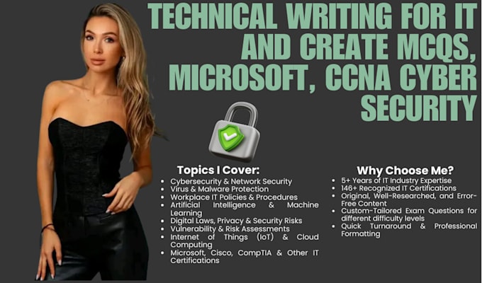 Gig Preview - Do technical writing for IT and create mcqs, microsoft, ccna cyber security