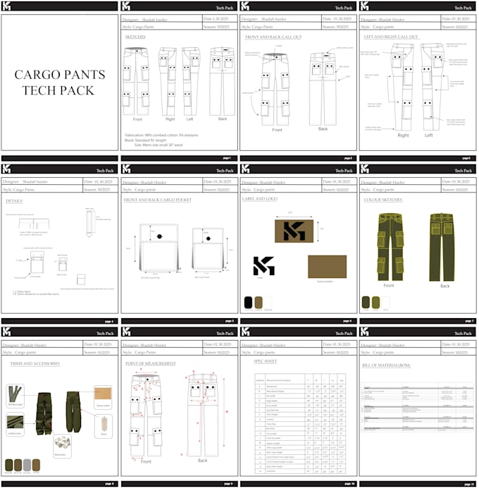 Gig Preview - Design and create a full tech pack for cargo pants