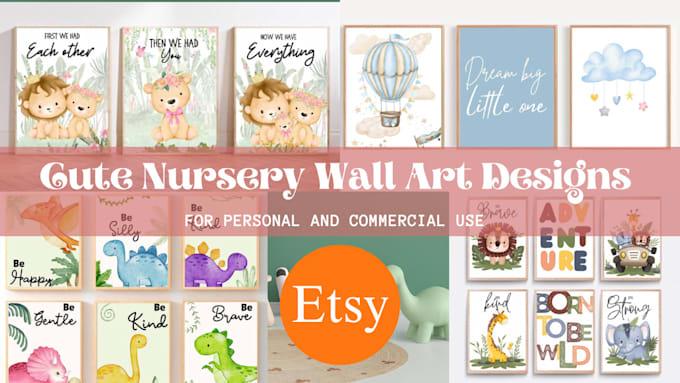 Gig Preview - Design cute printable nursery wall art for kids room and etsy