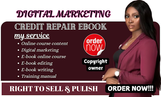 Gig Preview - Do credit repair ebook, digital marketing, ebook online course, course website