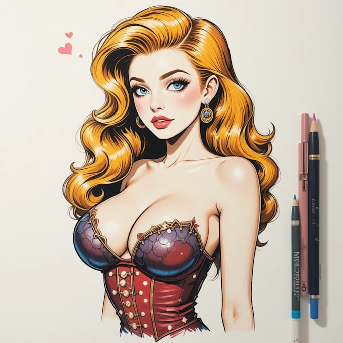 Gig Preview - Draw pin up girl and pin up girl illustration