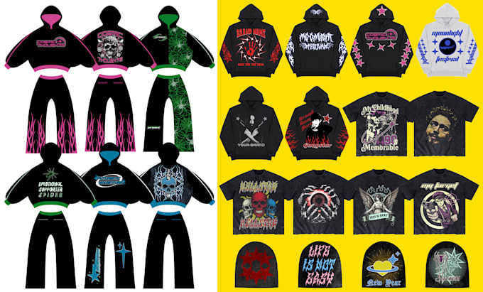 Gig Preview - Create y2k grunge streetwear zip up hoodie tshirt pant beanie design