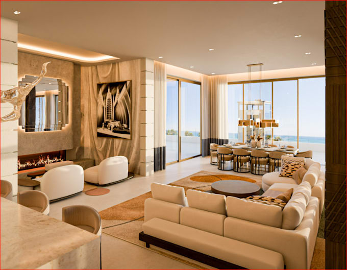 Gig Preview - Redesign luxury 3d interior apartment, lobby living decor,cgi bedroom,cad render