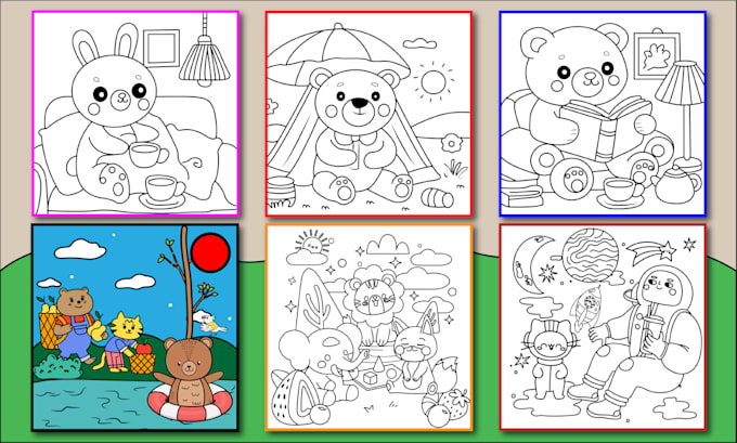 Gig Preview - Create cute cozy bold and easy colouring book pages for kids amazon KDP