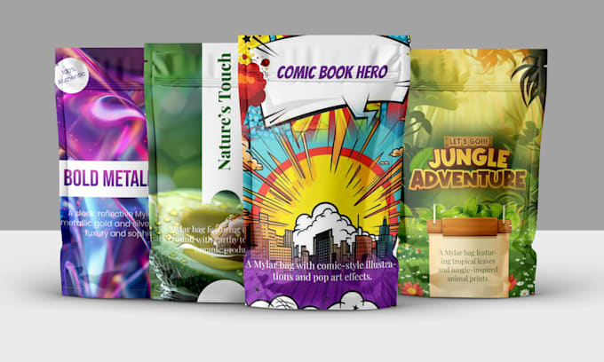 Gig Preview - Design unique mylar bag, food packaging, pouch design and packaging box