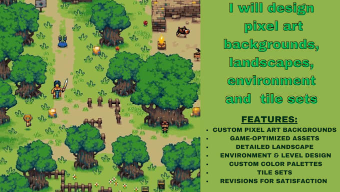 Gig Preview - Design custom pixel art game background landscape, environment, seamless tileset