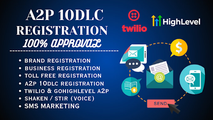 Gig Preview - Do a2p 10dlc registration, gohighlevel a2p twilio verification, sms marketing