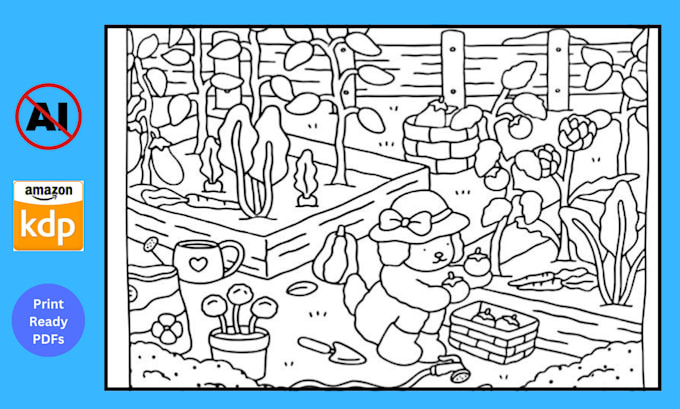 Bestseller - design cute doodle line art coloring age for kids and adult, KDP amazon