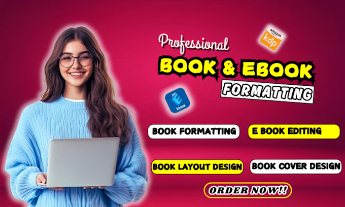 Gig Preview - Do ebook formatting book and ebook editing, ebook layout design, book publishing