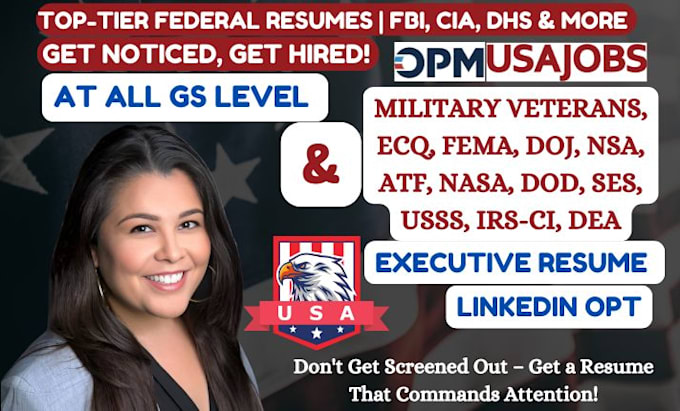 Gig Preview - Write federal resume for all gs levels ksa ecqs mtqs ptqs and executive resume