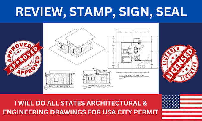 Gig Preview - Stamp seal architectural drawing for city permits approval in all states in USA