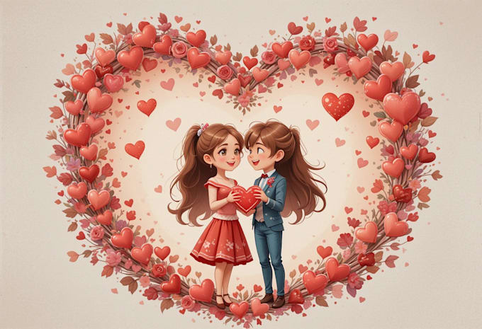 Gig Preview - Draw cute cartoon portrait, couple, valentines day gift