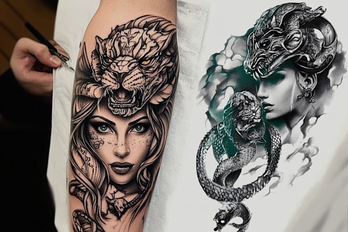 Gig Preview - Create custom realistic tattoo design, tattoo sleeve