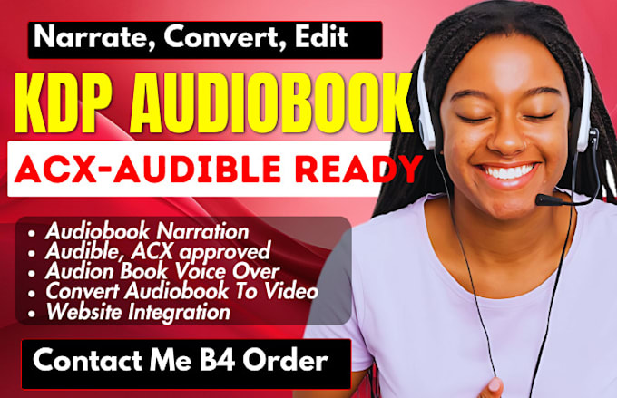 Gig Preview - Narrate, create kdp audiobook voiceover convert audiobook file integrate website