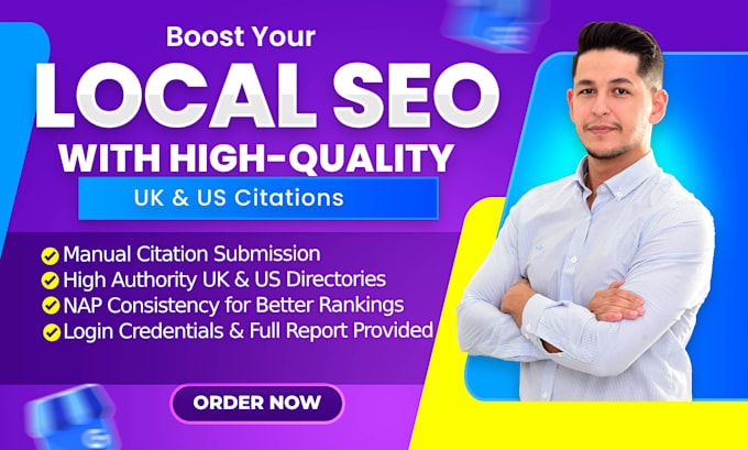 Gig Preview - Boost your local SEO with manual UK citations, USA citations