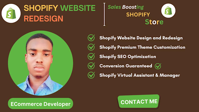 Gig Preview - Design, redesign shopify drop shipping store, one product store by page fly