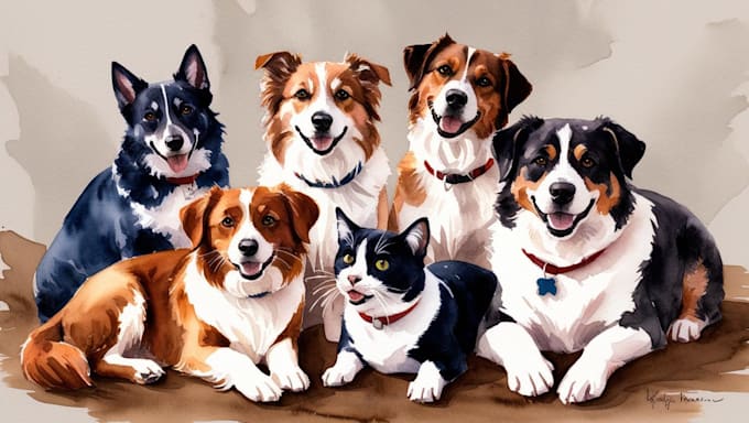 Gig Preview - Paint watercolor portrait of your pets or animal photos