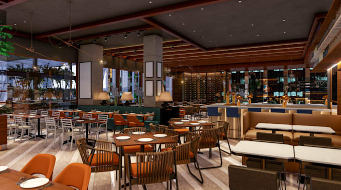 Gig Preview - Rebuild 3d modern restaurant,bar interior,dinner buffets,cgi cafe shop,d5 render