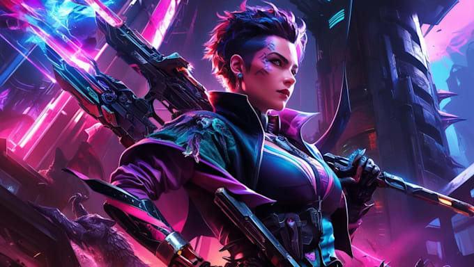 Gig Preview - Design cyberpunk and fantasy character splash art