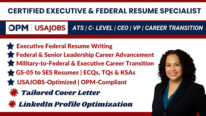 Gig Preview - Write an ats compliant executive and federal resume for CEO, vp, and gs jobs