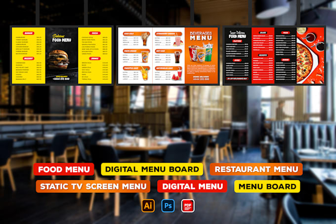 Gig Preview - Design modern static TV screen menu digital menu board restaurant cafe food menu