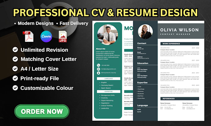 Gig Preview - Create professional CV and resume design for job seekers