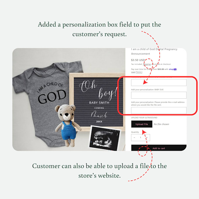 Gig Preview - Add a personalization box to products on shopify dawn theme