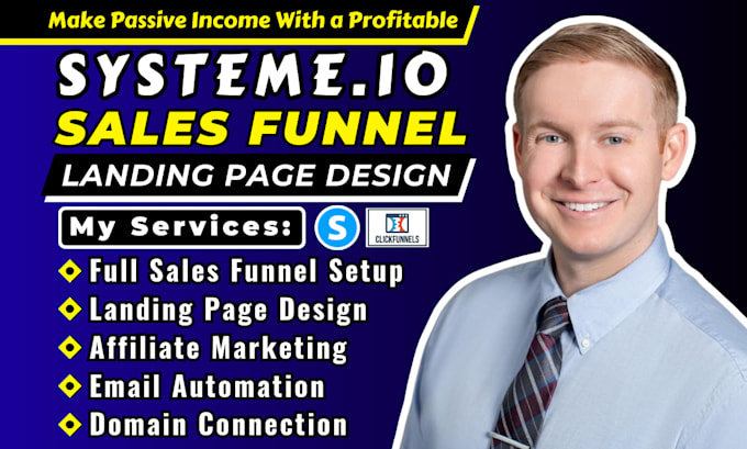 Gig Preview - Design systeme io sales funnel, affiliate marketing, clickfunnels landing page