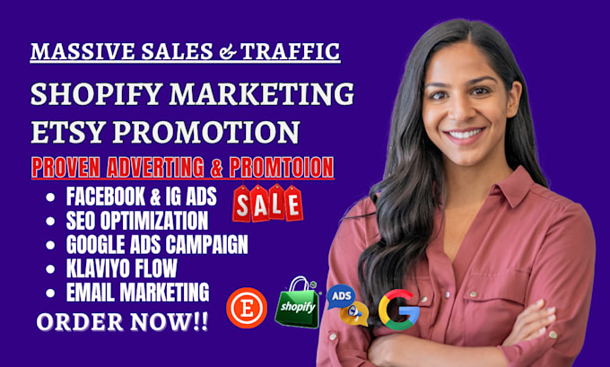 Gig Preview - Promote shopify store etsy marketing shopify marketing boost traffic and sales