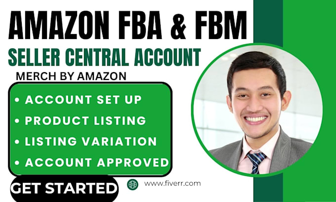 Gig Preview - Create amazon seller central account merch by amazon fba fbm amazon listing seo