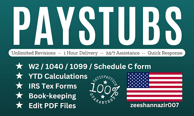 Bestseller - do paystub, payroll, w2, 1040 and schedule c