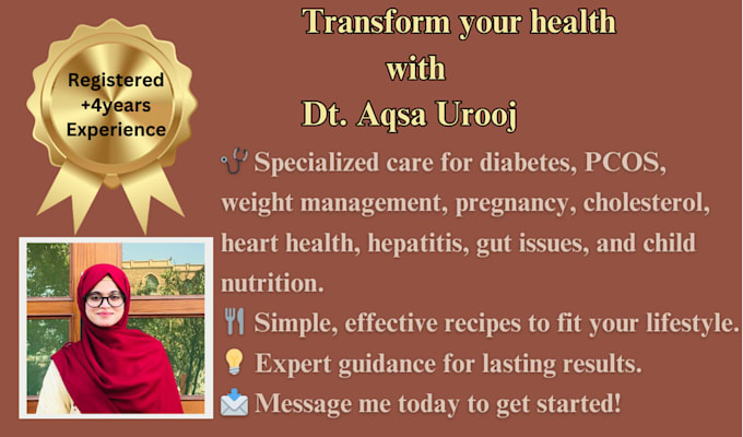 Gig Preview - Be you nutritionist dietician to give customized meal plan for you