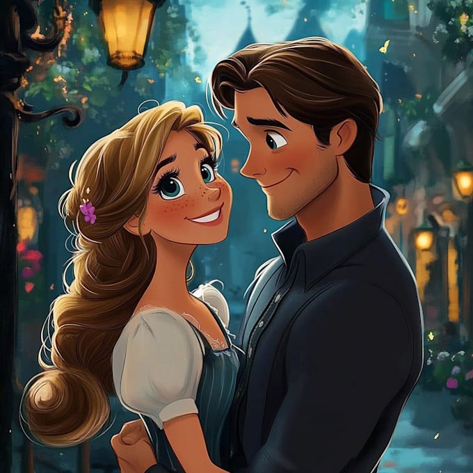 Bestseller - draw you cute lovely disney couple portrait