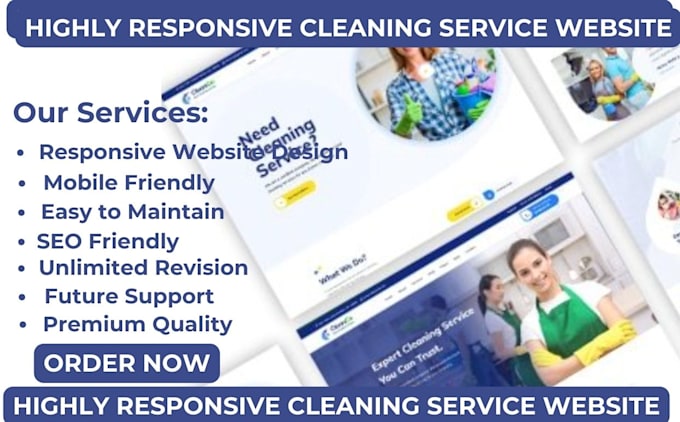 Gig Preview - Design office cleaning website house cleaning website booking cleaning website