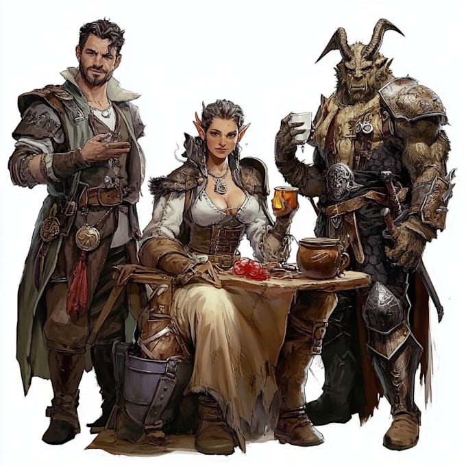 Gig Preview - Do a amazing a character art and dnd character, dnd party