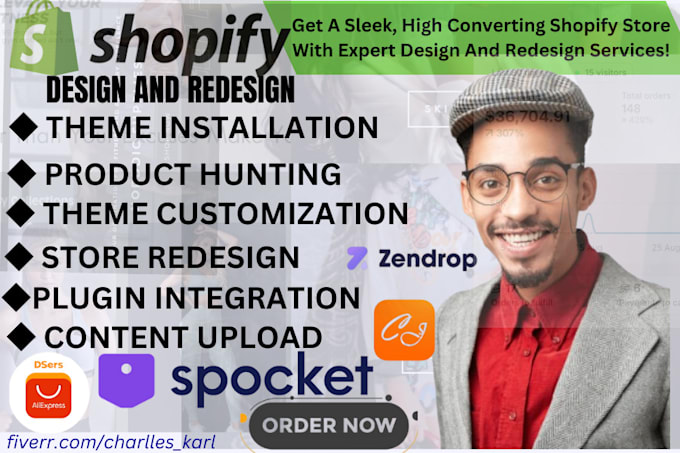 Gig Preview - Design shopify store redesign shopify website shopify dropshipping store setup