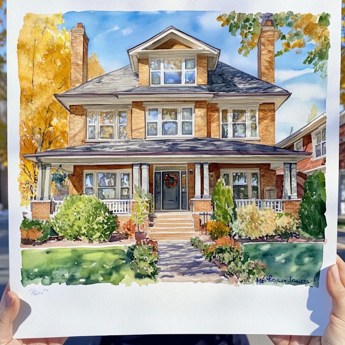 Gig Preview - Create your watercolor house portrait painting