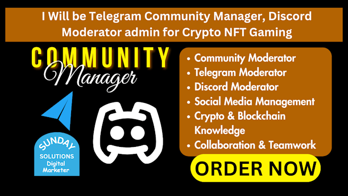 Gig Preview - Be telegram community manager, discord moderator admin for crypto nft gaming